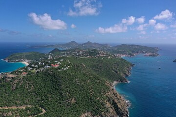 Aerial drone photos of the island St. Barths in the Caribbean French West Indies