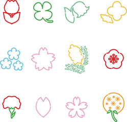 花　アイコン　あしらい　ピクトグラム　ロゴ　かわいい　シンプル　線画　イラスト素材セット