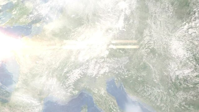 Zoom in from space and focus on Starnberg, Germany. 3D Animation. Background for travel intro. Elements of this image furnished by NASA.