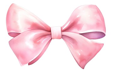 Watercolor pink bow isolated on white background. Hand drawn illustration.