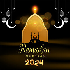 ramadan kareem 2024 banner with black and brown background design