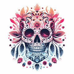 Colorburst Skull Abstract Floral Vector White Background