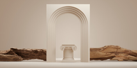 3D classic luxury pedestal brown background. Classic 3D podium style concept for perfumes, cosmetics and products presentation. 3D rendering, illustration.
