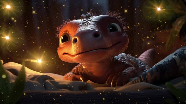 Dreamy Baby Allosaurus Animation: Perfect for Lullabies and Bedtime Stories. 4K Ultra HD Seamless Loop Video Background.