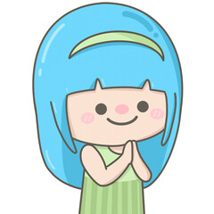 Cute pastel praying girl blue sky hair