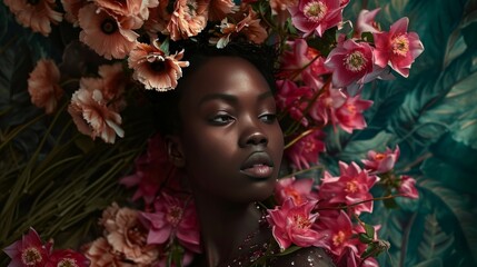 Floral Elegance: Portrait of a Woman Amidst Blossoms
