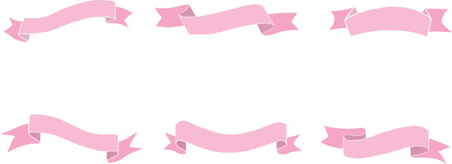 set of pink ribbons hand-drawn style vector illustration.