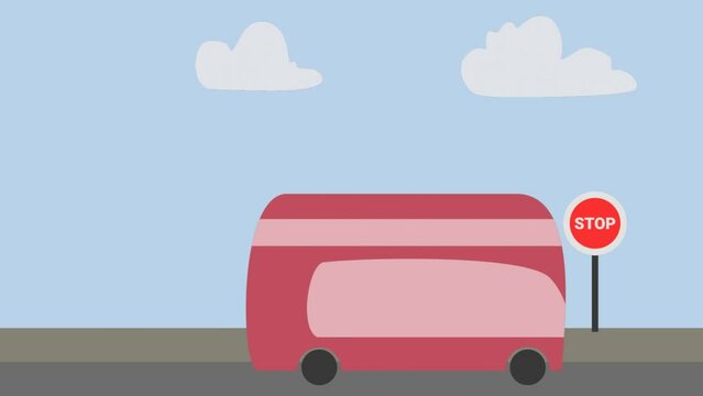 animated flat illustration of a bus ride