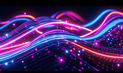 Fototapeta na wymiar Abstract neon glowing lines. Banner artwork for covers, wallpapers and headers