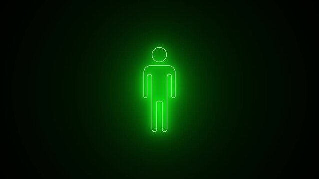 Pointer to the toilet or restroom animation. Toilet or bathroom sign animation. Male gender neon sign. WC toilet sign neon light design.
