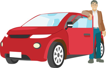 Obraz premium RV自動車でドライブを楽しむ男性のイラスト