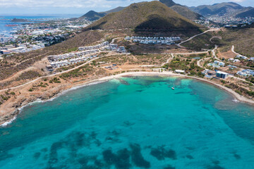 Obraz premium Aerial drone photos of islands in the Caribbean with blue sky and ocean