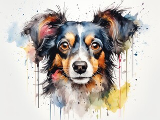 Painting of Dogs Face on White Background. Watercolor illustration.