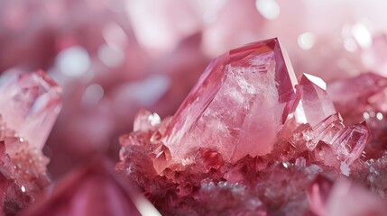 A soft, 3D rendered background of faceted rose quartz crystals, evoking a sense of calm.