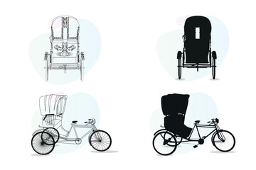 Line art of rickshaw illustrations Bangladeshi Rickshaw art Tri cycle of Dhaka city. silhouette art.