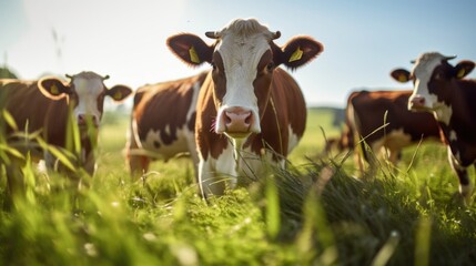 A group of cattle grazing in a lush green field, thanks to the improved feed efficiency of their...