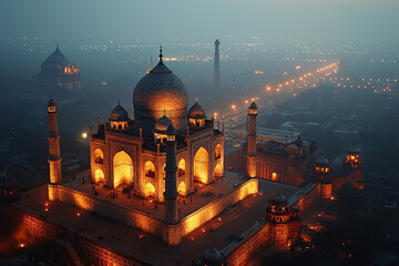 Taj Mahal aerial view, India - Powered by Adobe