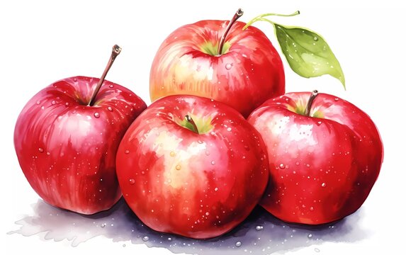watercolor style apples, on a white background. generative ai