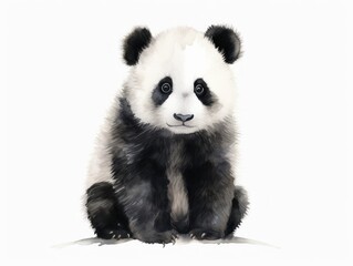 Naklejka premium Black and White Panda Bear Sitting Down. Watercolor illustration.