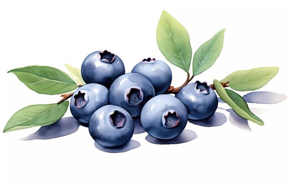 watercolor style blueberries, on white background. generative ai
