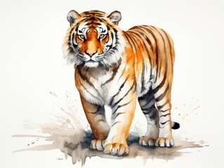 Obraz premium Painting of a Tiger on White Background. Watercolor illustration.