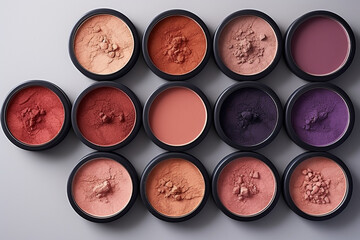 A multicolored set of shadows and blush. Cosmetics for girls and women.