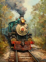 Naklejka premium oil painting of An antique train, steam engine