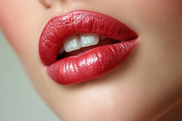 Obraz premium lip, female mouth. Lips with lipstick. Woman's lips close up isolated on sky background.