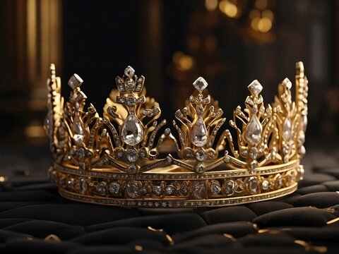 A majestic crown of gold and diamonds reigns supreme, its intricate details and luxurious materials brought to life 