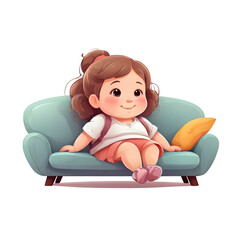 Cute Fat girl sitting on a sofa 