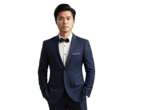 Asian man in formal attire on plain transparent background from Generative AI