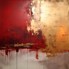 red abstract acrylic painting with gold foil stroke