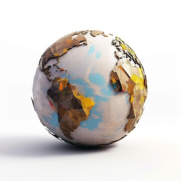 Explore the world with a realistic Earth planet globe illustration. Detailed globe icon with shadow on an isolated white background for a vivid world map experience. Generative AI
