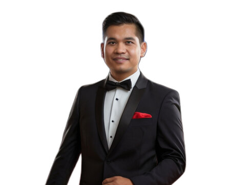 Filipino man on formal attire on blurred on plain transparent background from Generative AI