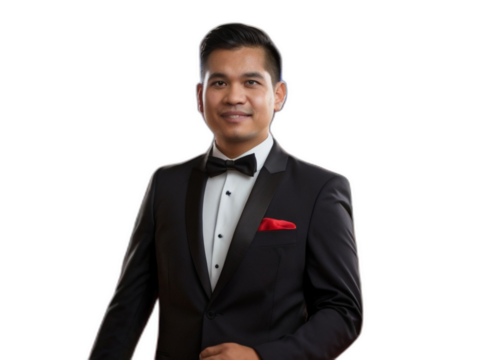 Filipino man on formal attire on blurred on plain transparent background from Generative AI