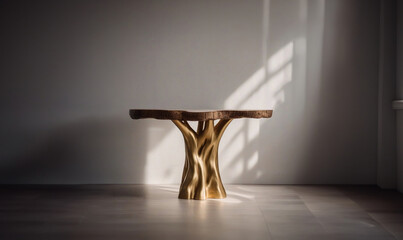 elite unique table made of solid wood with gold plating and epoxy resin, leg in the shape of a tree trunk - obrazy, fototapety, plakaty