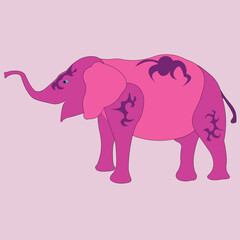 A large elephant stands on four legs, has a head, ears, tail and trunk. The animal is drawn as a side view.