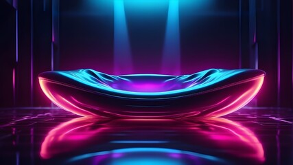 background with bubbles, Abstract modern futuristic neon background. Large object in the middle, space backdrop. Dark scene with neon light. Reflection of light on a moist surface.