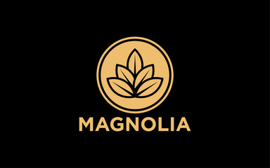 Magnolia flowers logo illustration. Floral wreath. Botanical floral emblem with typography