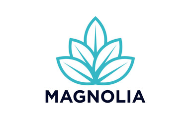 Magnolia flowers logo illustration. Floral wreath. Botanical floral emblem with typography