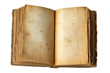 Old opened book isolated on transparent background, top view