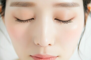 日本人女性の鼻のパーツのアップ写真（白背景・美肌・クローズアップ） - obrazy, fototapety, plakaty