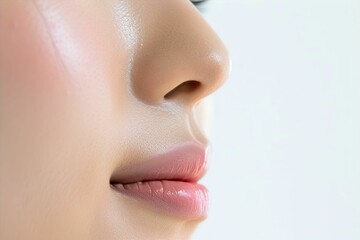 日本人女性の鼻のパーツのアップ写真（白背景・美肌・クローズアップ）