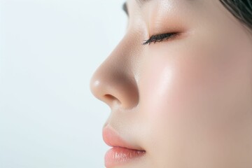 日本人女性の鼻のパーツのアップ写真（白背景・美肌・クローズアップ）