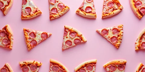 Foto op Plexiglas Pizza pieces cocked hat slices pattern background © megavectors