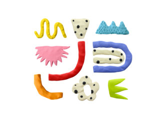 Palstiline abstract composition. Handmade geometric shapes. Modeling clay.