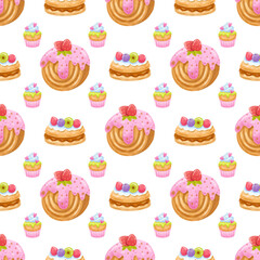 Seamless Pattern Cake Watercolor Background