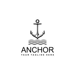 The logo of anchor in the sea waves