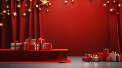 Merry Christmas banner on a studio table, room product display with blank space