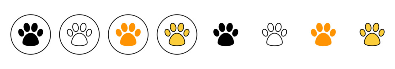 Paw icon set vector. paw print sign and symbol. dog or cat paw